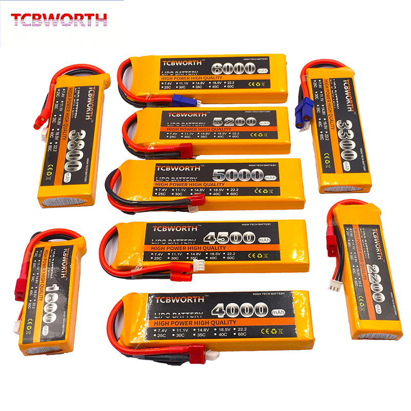 Batería LiPo 2S de 7,4 V, 1300, 2200, 3800, 5000 mAh, 25C, 35C, 60C, para Avión RC, Quadrotor, barco, Coche