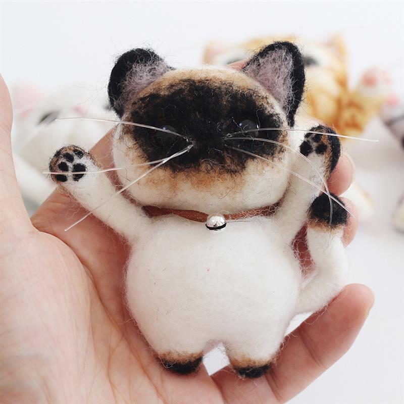 4 Uds lana de fieltro gato broche DIY pendientes lindo animales de fieltro de aguja Kit para principiantes para chicas