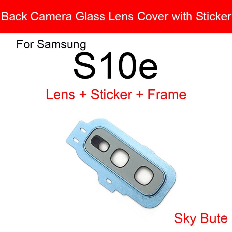 Posteriore posteriore dell'obiettivo di Macchina Fotografica per Samsung galassia S10e Obiettivo di Macchina Fotografica di Vetro Della Copertura Della Pagina + Adesivo di Protezione di Ricambio Parti di Riparazione: cielo blu