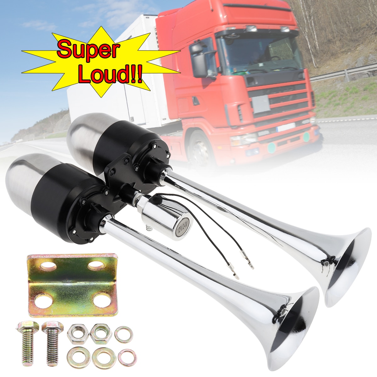 12V / 24V 178DB Super Loud Dual Trompet Elektronische Bestuurbare Auto Luchthoorn Verlengen De Sound Effect Voor auto Truck Boot Motorfiets