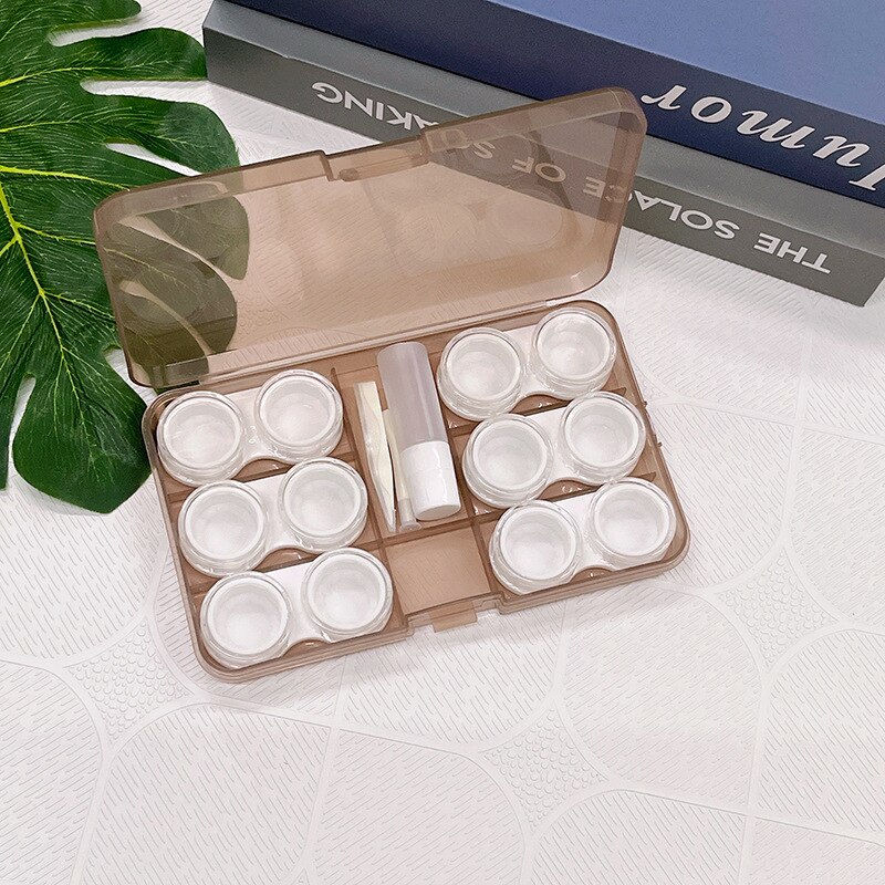 6 Paar Contact Lens Box Transparante Multi-Paar Contact Lens Storage Box, multi-Linked Contact Lens Bescherming Doos: Brown  shell white