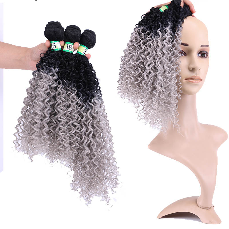 Extensiones de pelo rizado mechones de pelo sintético degradado, 3 unidades, un paquete, para cabello de una cabeza, tejido de sueño, hielo: Degradado