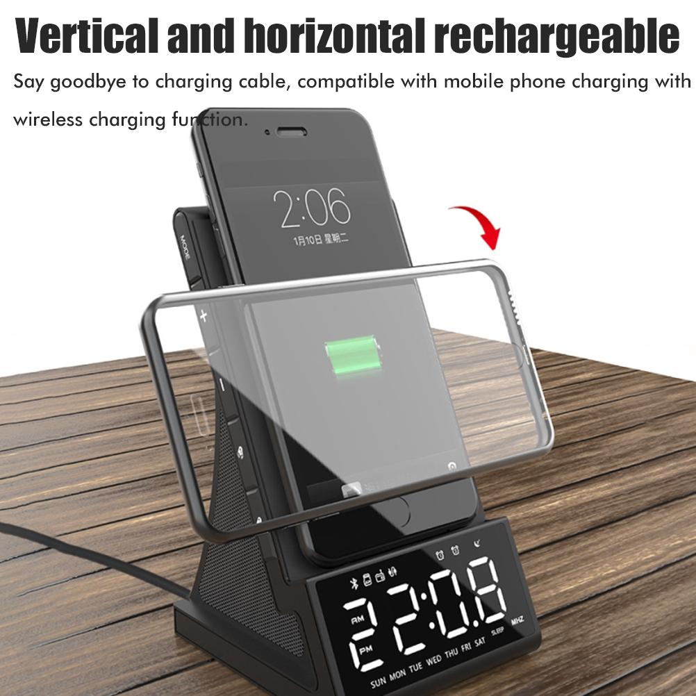 Wireless Charger Alarm Clock Bluetooth Speaker LED Smart Digital Clock Table Electronic Desktop Clocks Fm Radio 10w Fast Charger