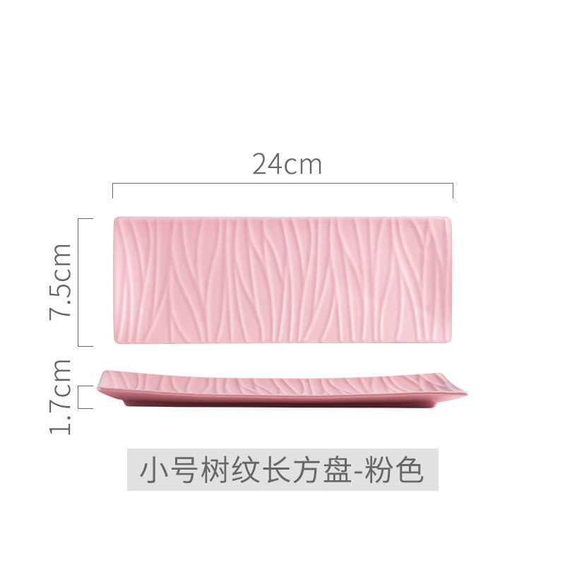 Nordic Ceramic Rectangular Sushi Long Plate Dessert Cake Snack Pastry Western Food Salmon Sashimi Grilled Chicken Wings Plate: Bark small pink