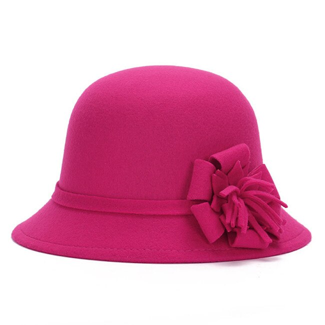 Elegent Frauen Wolle Filz Blumen Fedora Hütte Damen Breiter Krempe Hütte Herbst Winter Edle Europäischen Amerikanischen Elegante Mädchen Kappe: heiß Rosa