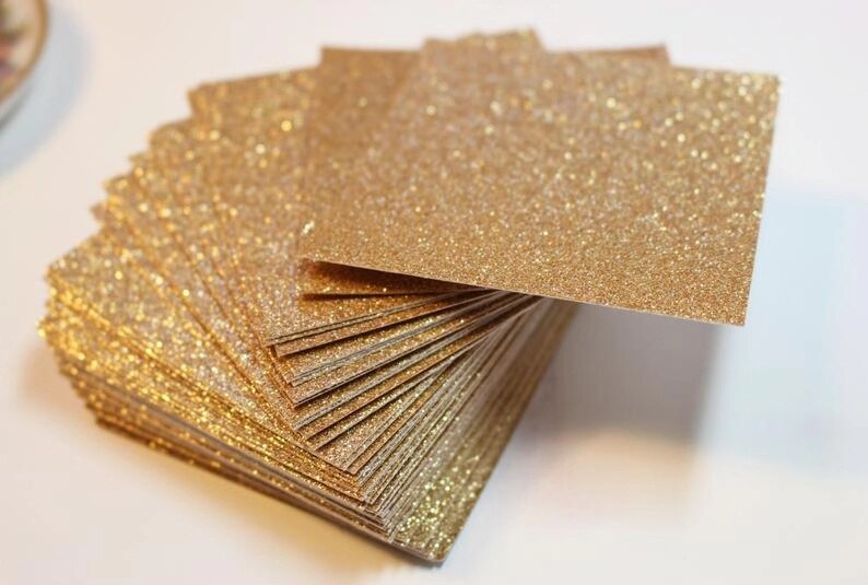 50 Pcs Elegante Vierkante Goud Glitter Cardstock, Glittery Trouwkaarten Gunst, Strooi Tag, diy Supplies