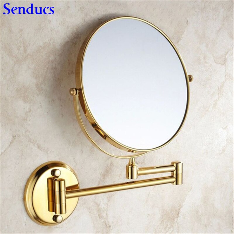 Senducs Gold Bathroom Mirror 8 Inch Brass Bath Mirror Of 3x Magnifying Mirror For Folding Bathrrom Mirrors: Gold