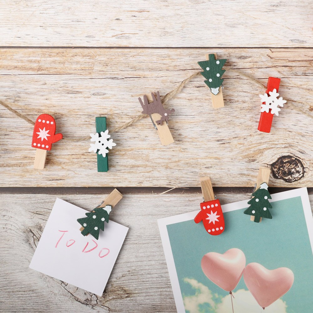 10 stuks/set mini kerst houten clips jaar feest decoratie foto muur clip eland diy kerst ornament kaarthouder bruiloft ornamenten