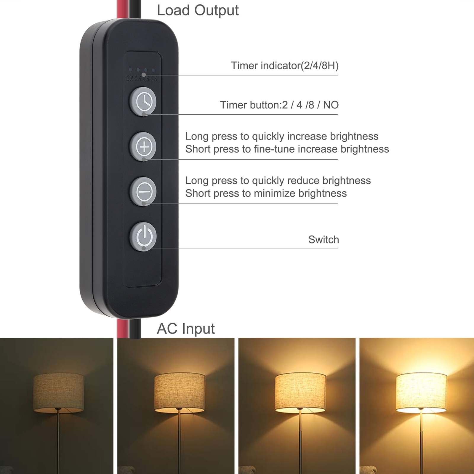 110–120 V elektronischer zeitgesteuerter Dimmerschalter, vollständiger Bereich, LED-Dimmer, Inline-Lampenschalter für LED-Lampe/Glühlampe/Halogenlampe
