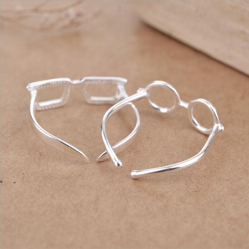 Joyería de plata de ley 925 con personalidad, gafas literarias creativas, 2 estilos, anillos de apertura, SR358
