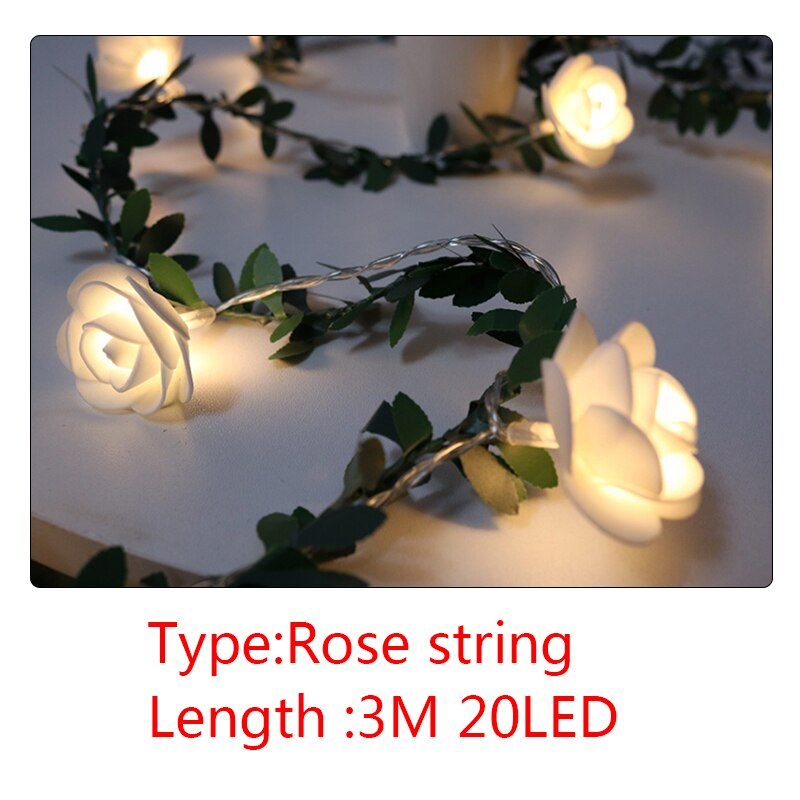 Ros blomma led fairy string lights utomhus led löv fairy lights för rustik bröllopsfest event krans dekor ljus: Steg 3m 20 led / Usb-driven