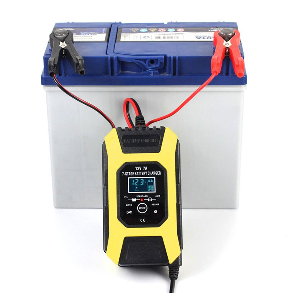 12V 7A Pulse Battery Charger Digital LCD Display Motorcycle Car Battery Charger AGM GEL WET Lead Acid Smart Fast Battery Charger