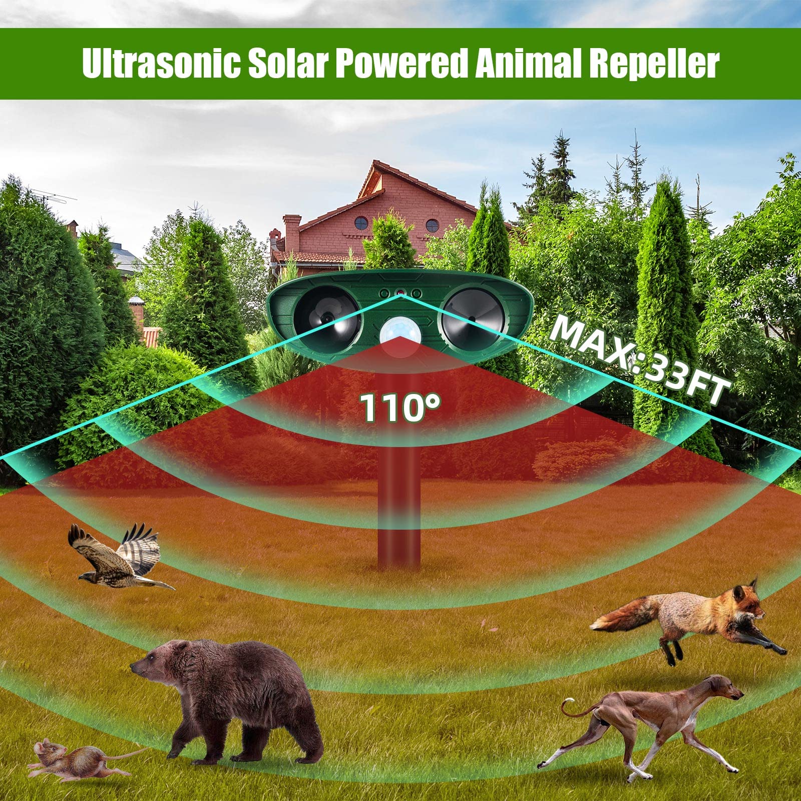 1pc Ultrasonic Animal Repellant Cat Dog Repellant Solar Powered Rechargeable Garden Waterproof Animal Deterrent For Farm Yard