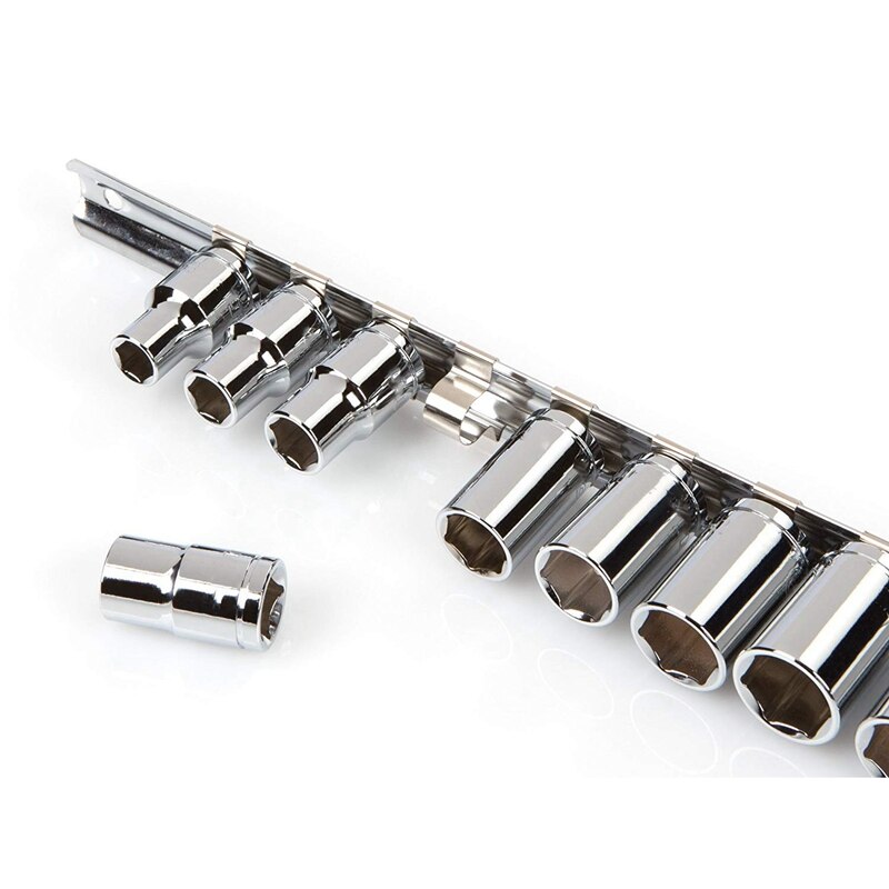 Socket Rack Holder 1/4 Inch 3/8 Inch 1/2 Inch With 16 Clips On Rail Tool Organizer Storage