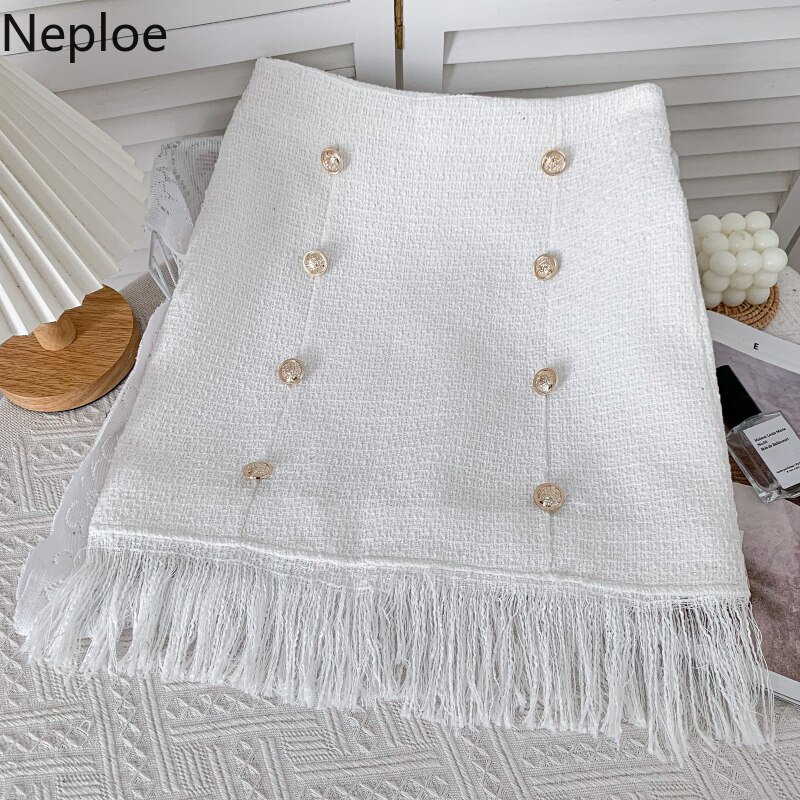Neploe minikjol damkläder koreanska #39 de mujer tofsar tweed bodycon kjolar vit svart  y2k kjol