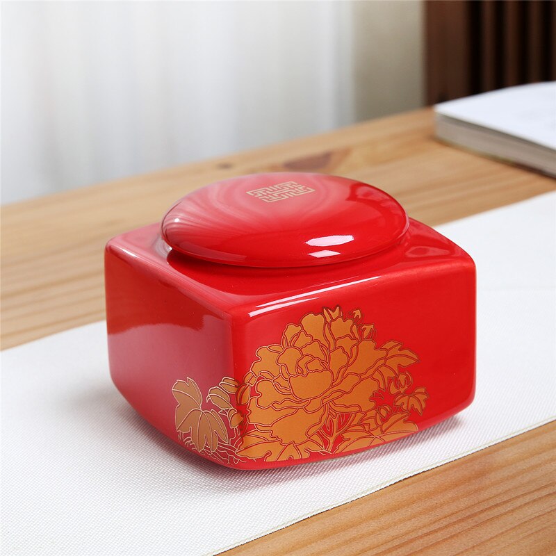 Réservoir de joint en céramique carré le pot de thé pot de sucre canette de café en poudre petit pot en porcelaine: red