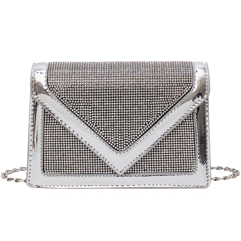 Diamant paillettes rabat carré paquet été nouvelle en cuir PU femmes concepteur sac à main chaîne épaule sacs de messager