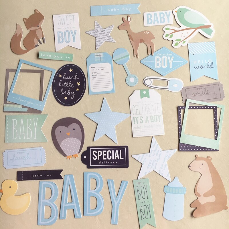 Pink Girl Embellishments Ephemera Shapes Glitter Paper Diecuts for DIY Scrapbooking Card Making Crafts /Photo Album Decoration: 36pcs boy