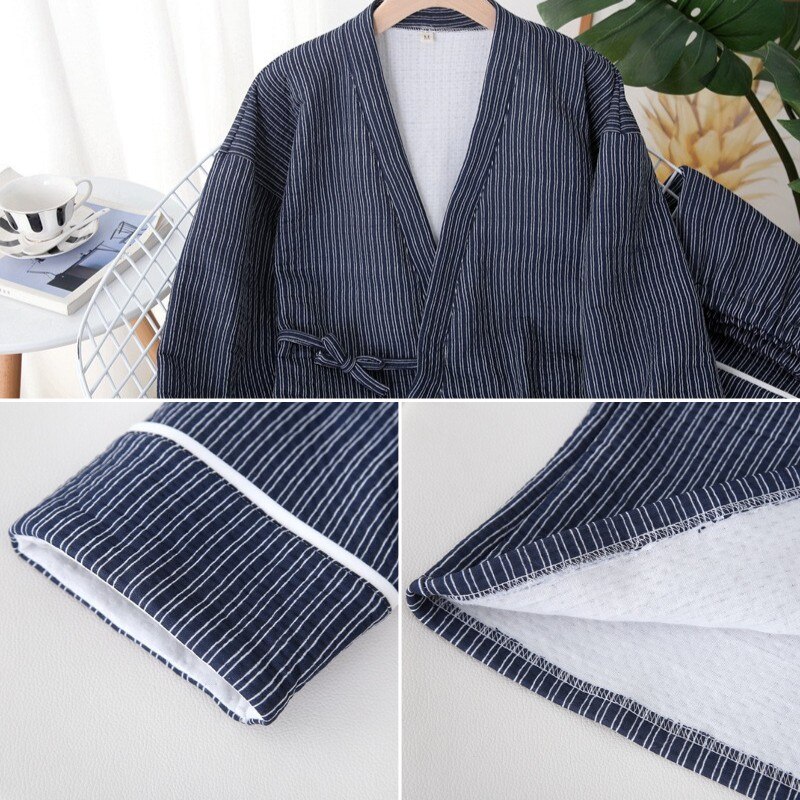 Pijama de Kimono japonés para hombre, ropa de dormir de algodón con capa de aire de manga larga acolchada, de talla grande, para Otoño e Invierno