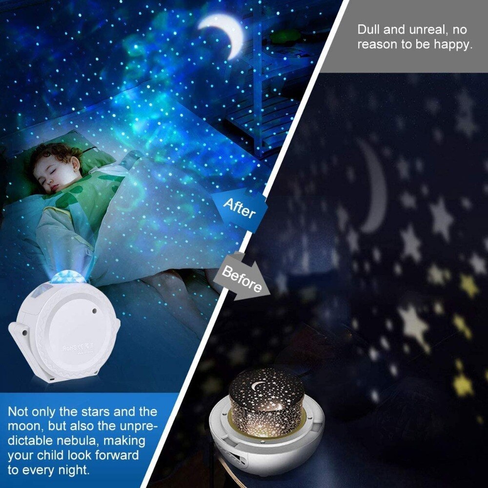 Led nat lys projektor himmel stjerne projektor lys 6 farver hav bølgende lys måne rotation nat belysning til børn ferier