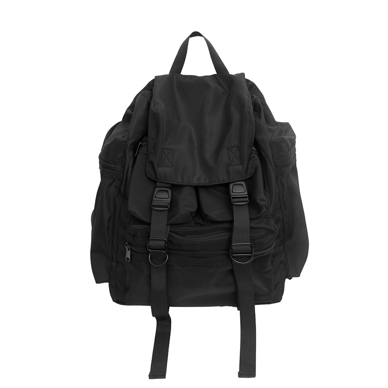 Sacs à dos noirs solides pour hommes, Style Streetwear Cool, Harajuku, grande capacité, sacs d&#39;école imperméables en Nylon pour hommes: Default Title