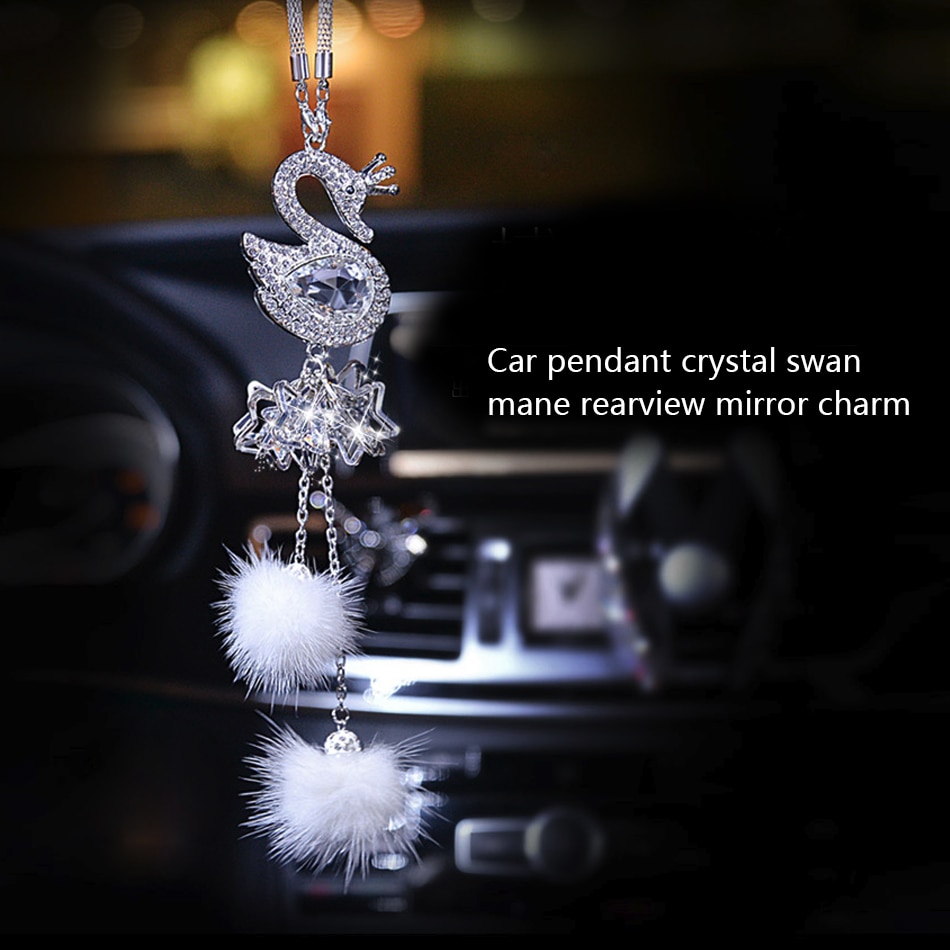 Bil vedhæng diamant krystal pels kugle svane element dekor bil spejl bil hængende ornamenter tilbehør