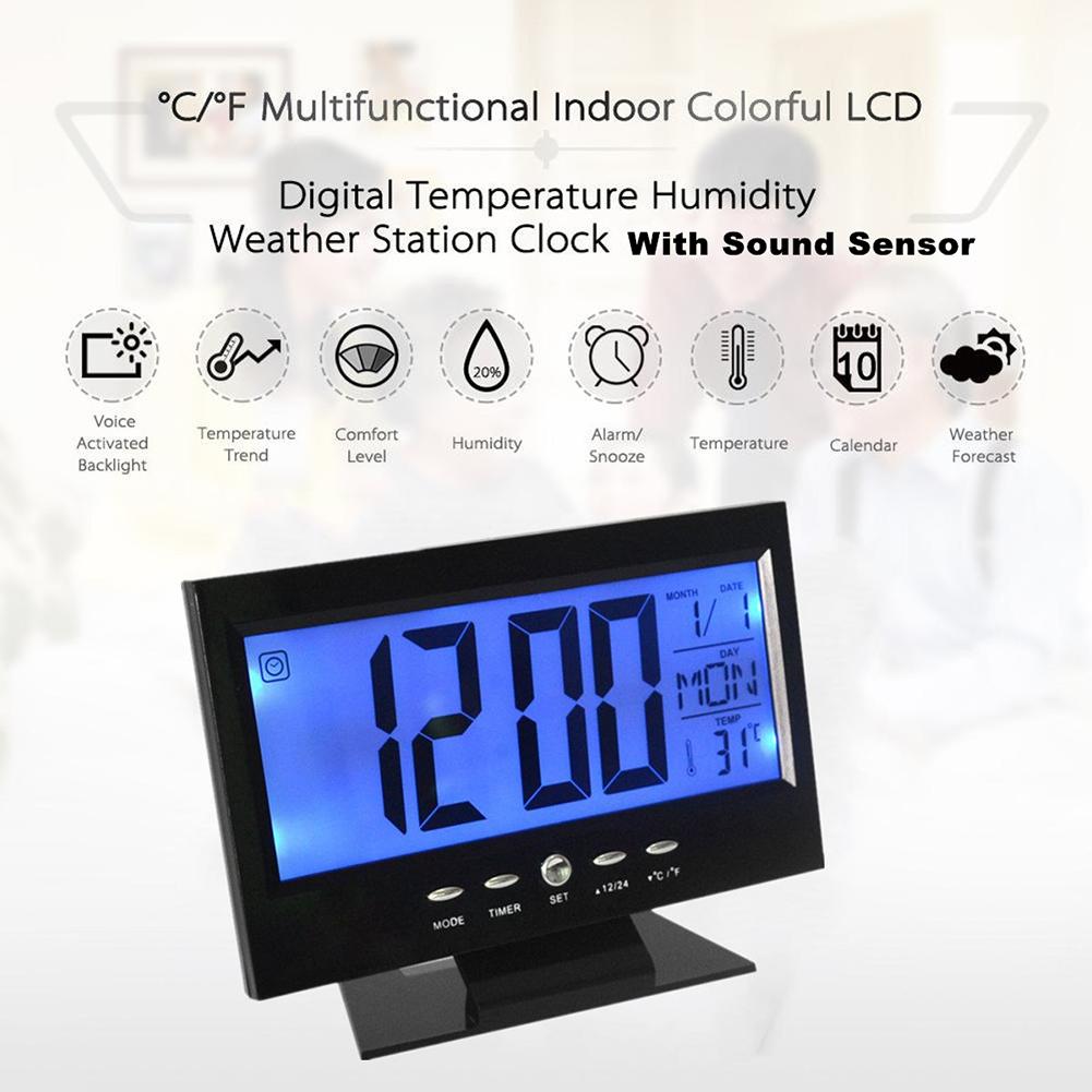 LCD Electronic Humidity Temperature Meter Humidity Monitor Clock Digital Thermometer Hygrometer Indoor Home Weather Station