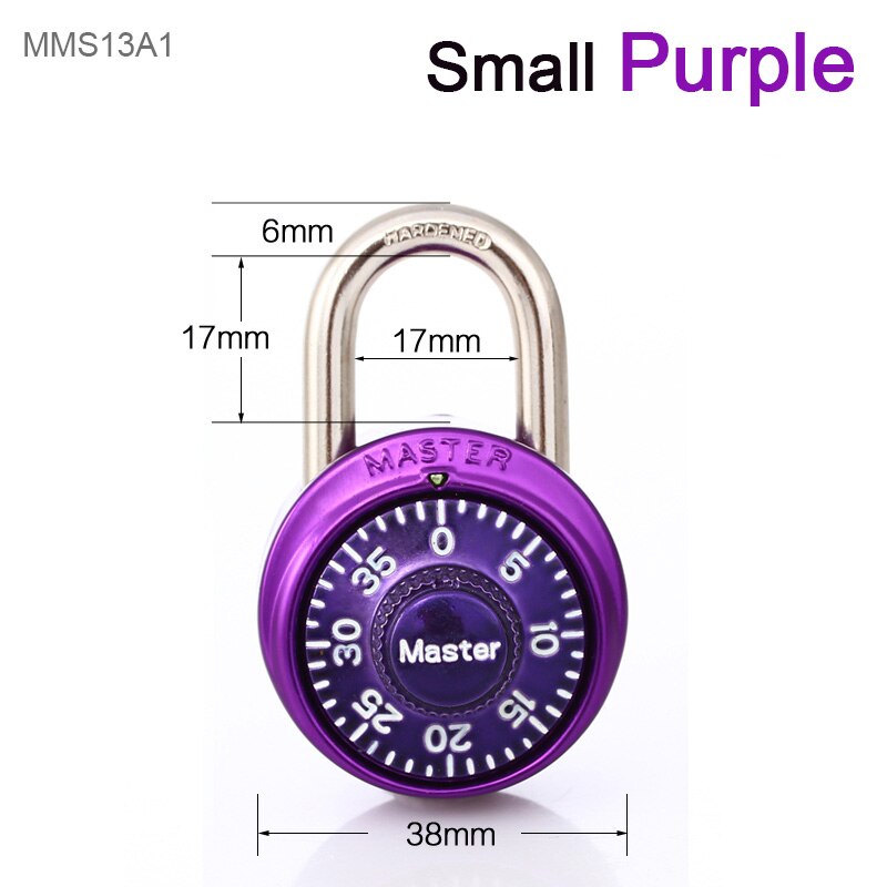 Safe Fixed Number Locks Turntable Gym Cabinet Wardrobe Student Door Lock Letter Digital Rotating Password Steel Round Padlock: small purple