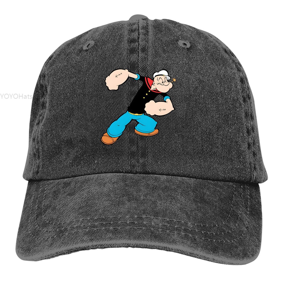 Kule baseballcapser for menn og kvinner med visirbeskyttelse, snapback-capser fra popeyes the sailor: Svart