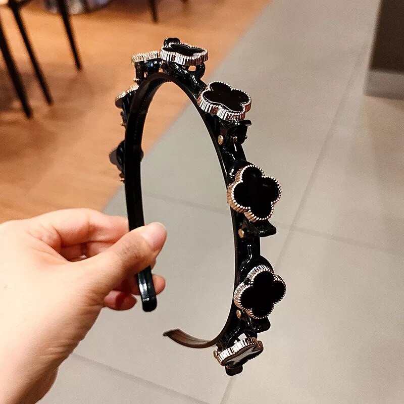 Sort flette hårklemme luftvævet hoved bøjle stylingværktøj mænd kvinder sport pandebånd dobbelt pandehår frisure make up hårnåle: 5