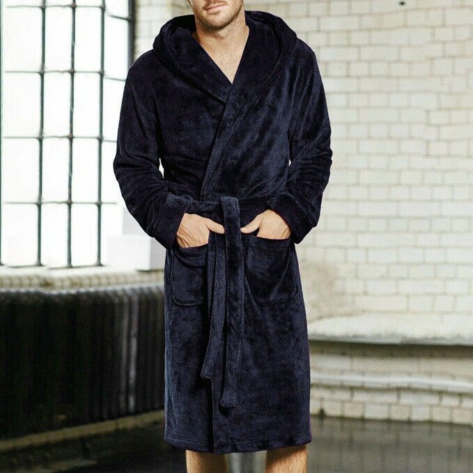 Hommes hiver Robes épais allongé en peluche châle peignoir Kimono maison vêtements à manches longues Robe manteau peignoir homme