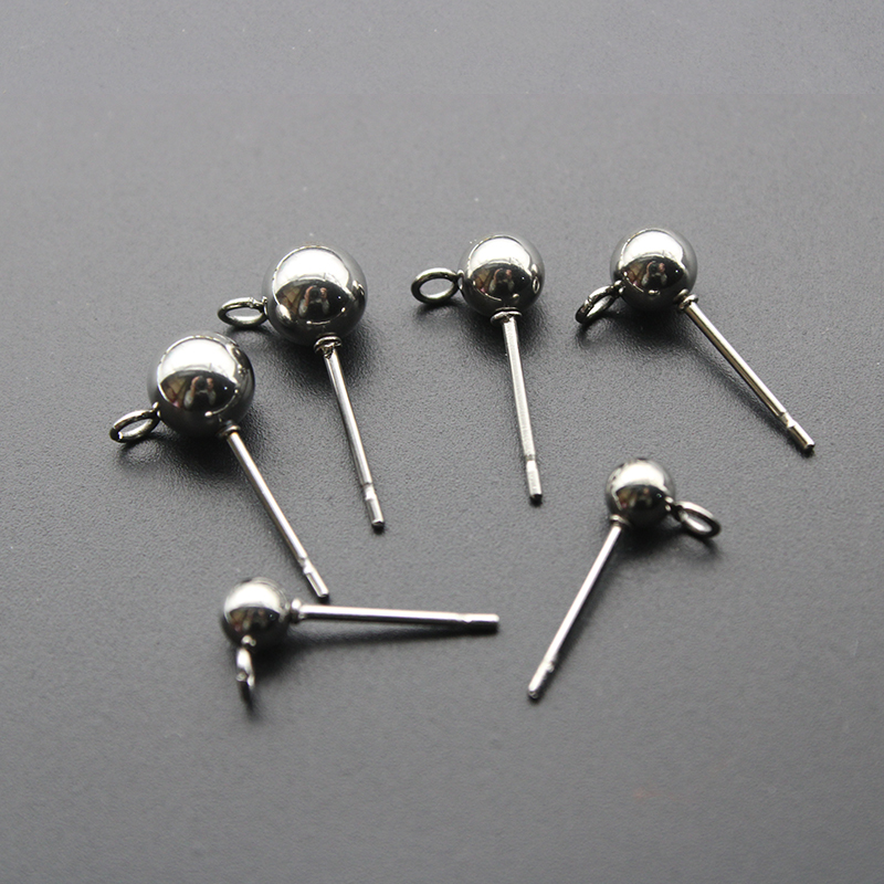 Boucles d'oreilles chirurgicales en acier inoxydable, 20 pièces, boule ronde de 3 4 6mm, tige de goujon avec boucle adaptée aux femmes, bricolage, accessoires de fabrication de bijoux: WHITE / Plaqué Rhodium