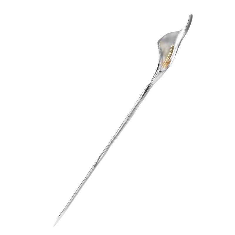 925 prata esterlina natural calla lírio hairpin para mulheres chinês estilo retro grampo de cabelo feminino vintage jóias acessórios