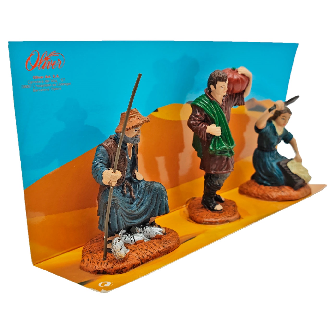 Oliver Art - Set de 3 figuras de campesinos para belén navideño, durexina, figuras decorativas nacimiento, pesebre, decoración