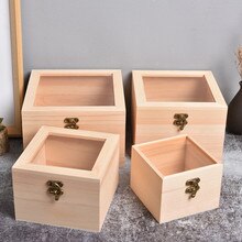 Retro Jewelry Box Desktop Natural Wood Clamshell Storage Decoration Square Wooden Handmade Craft Box With Lock Organizers