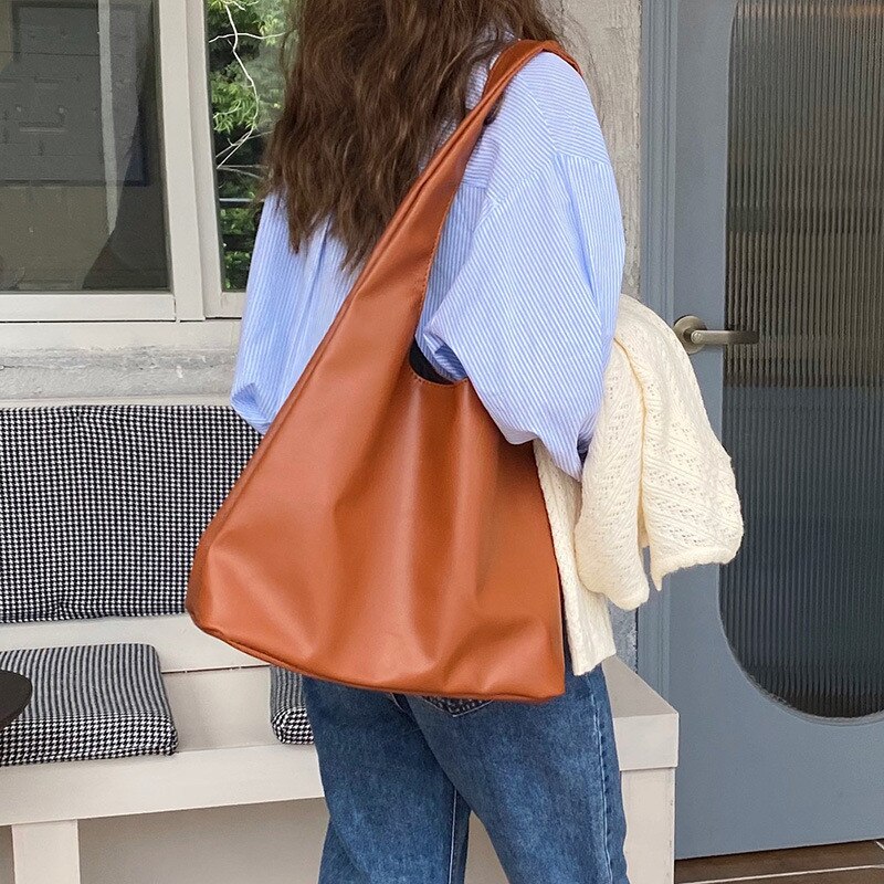 Stor kapacitet kvinder skuldertasker kvindelige shopper tasker årsag damer håndtasker softpu læder store totes sort: Brun