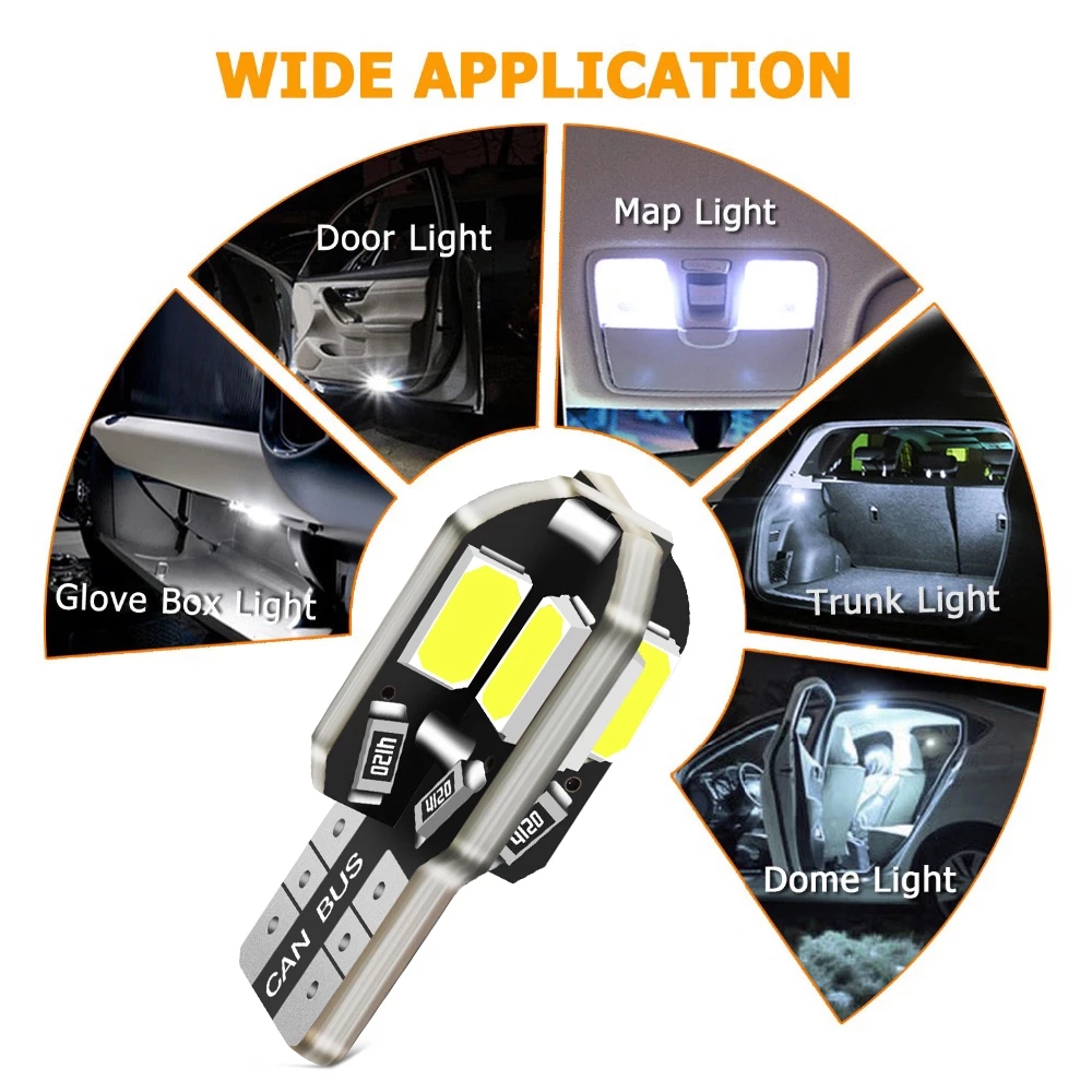 10/20Stck W5W T10 LED-lampen Canbus 5730 8SMD 12V 6000K 194 168 LED Auto karte Kuppel Lichter Parkplatz Licht Auto Signal Lampe