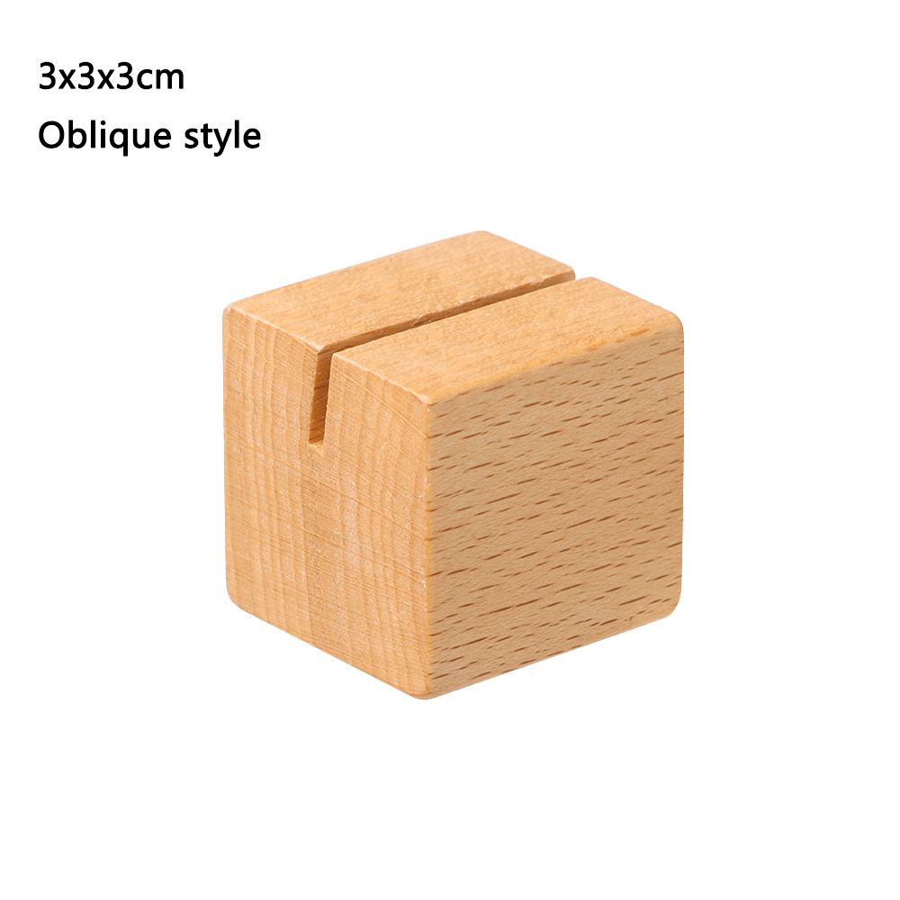 Wooden Business Card Holder Rectangle Wood Block Photo Picture Stand Wedding Party Table Name Number Clips Desktop Menu Holder: 3x3x3cm-C