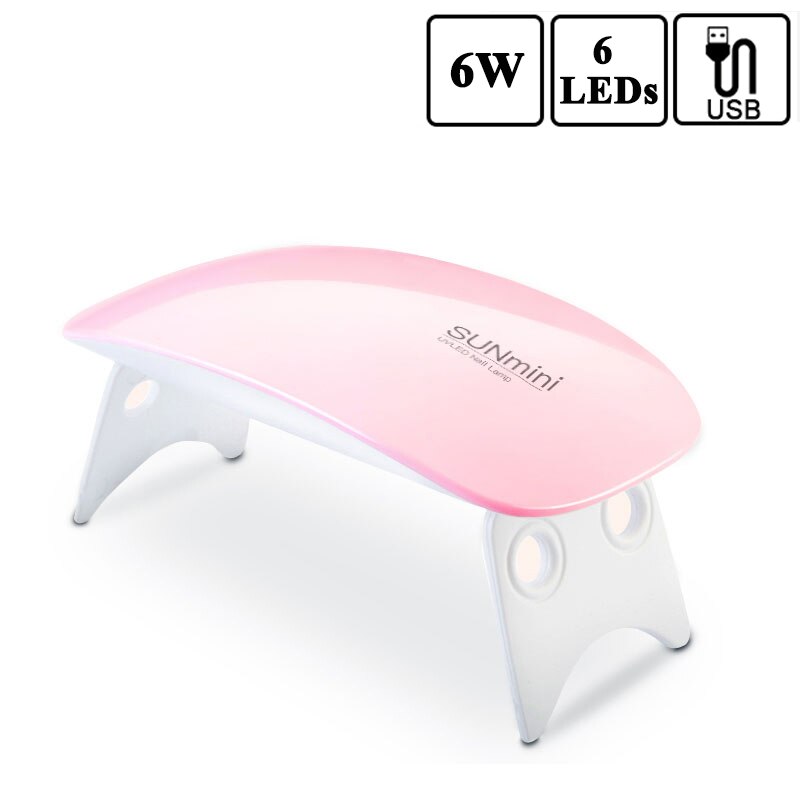 SUN-Mini lámpara de uñas portátil, secador de uñas con Cable USB, 6W, UV LED, para manicura y pedicura, lámpara de curado de Gel UV, herramientas de Arte de uñas para el hogar: Mini 6W Pink USB