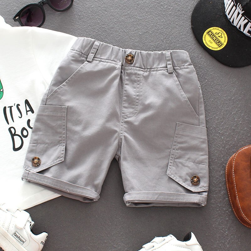 Shorts d'été en coton pour enfants, pantalons courts de plage et de sport, de couleur unie, P28,: Light Grey / 4