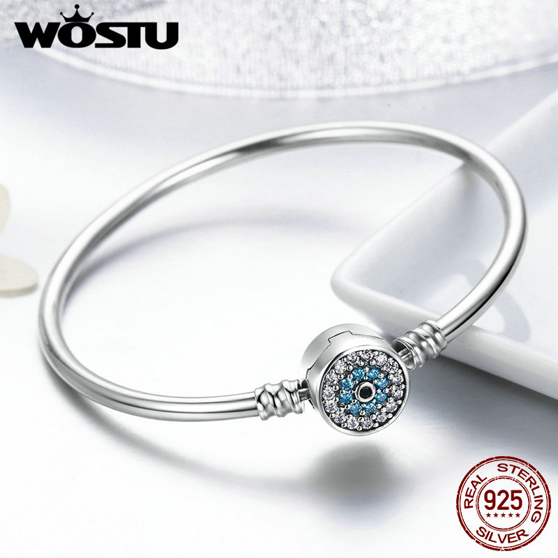 WOSTU 100% 925 Sterling Silver The Eye Of Samsara Bangle For Women Fit DIY Charm Bracelets Jewelry CQB012