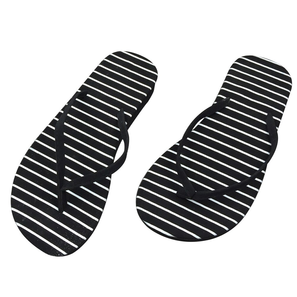 Womens Flip Flops Beach Sandals Black White Spot Stripes Casual Flat-heeled Sandals Women Slippers #734