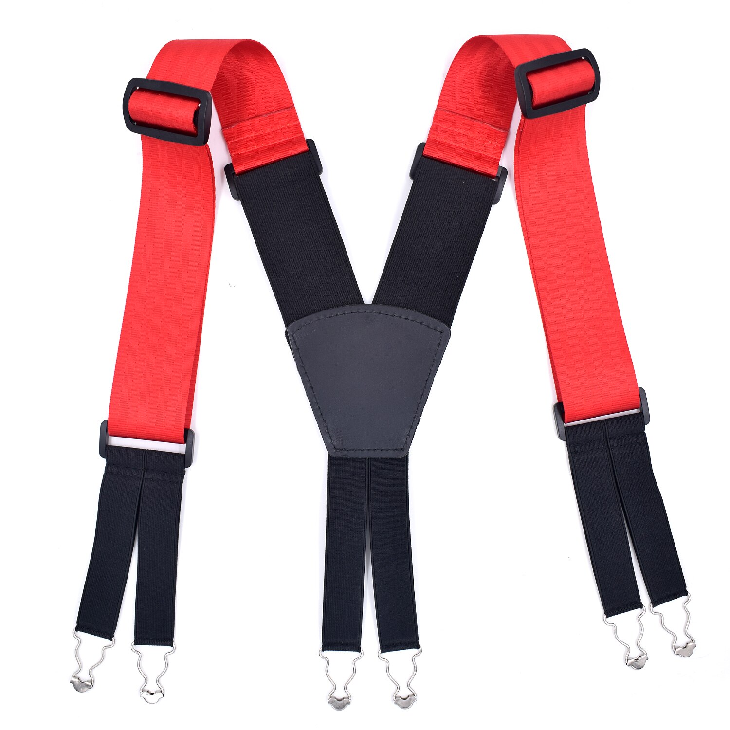 Plus size seler til kraftige herrebukser med 6 stærke clips 5cm brede elastiske justerbare seler med bukserem med x-ryg: Rød