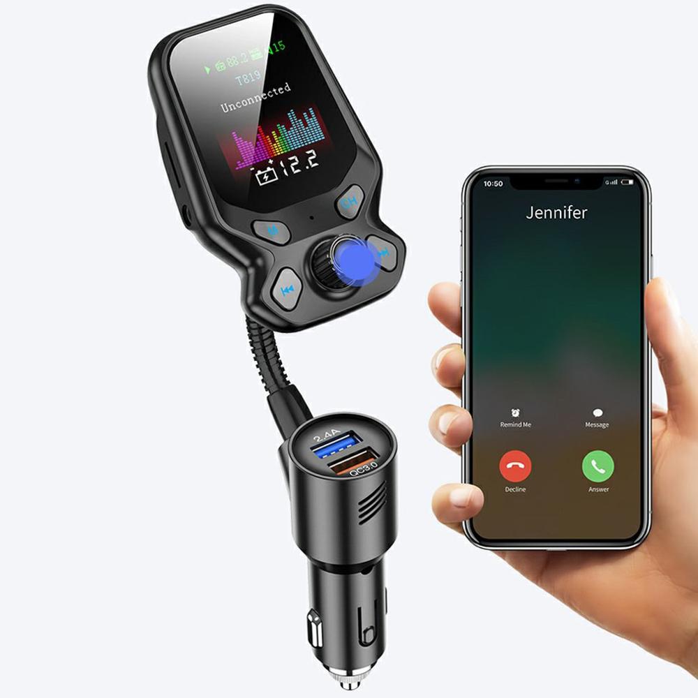 Fm-zender Adapter Dual Usb-poort Lader En Lcd Display 5.0 Snel Opladen Ingebouwde Microfoon Fm-zender Adapter