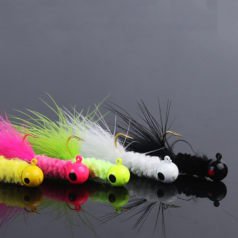 5 pièces leurre de pêche plume métal gabarit tête crochet pêche marabout leurre pour doré Panfish Sunfish Bluegill perche Swimbait