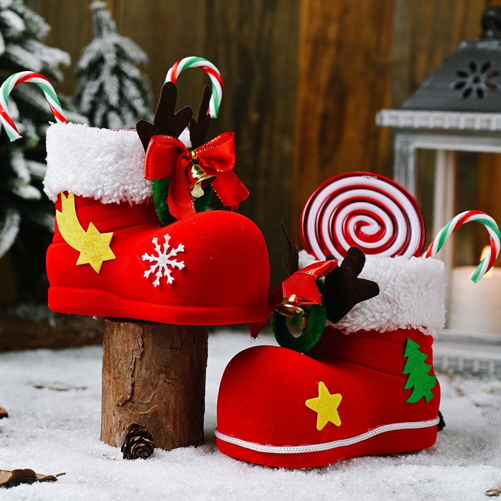 Kerst Candy Cane Laarzen, Santa Laarzen Met Antler & Bell, En Behandelen Container Op Kerstbomen, decoratie Benodigdheden