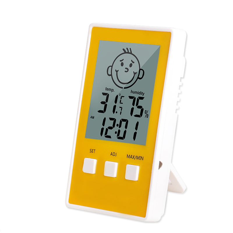 Digitalt termometer hygrometer indendørs udendørstemperatur fugtighedsmåler c / f lcd display sensor probe vejrstationer: Gul