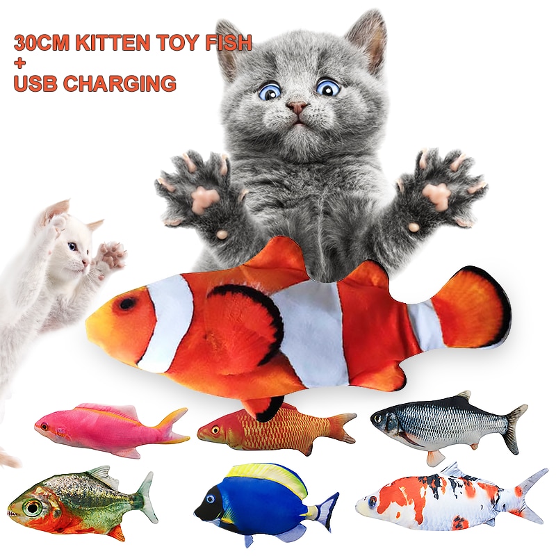 Pet Soft Electronic Fish Shape Cat Toy Electric USB Charging Simulation Fish Toys Funny Cat Chewing Playing Supplies Dropshiping