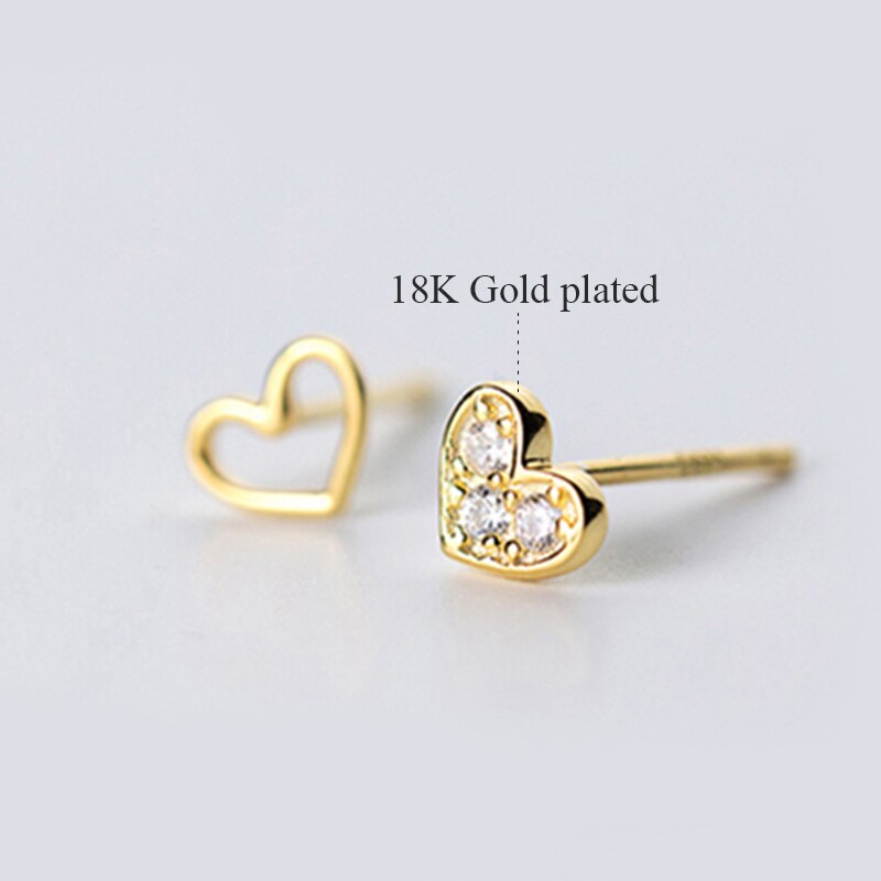 100% 925 Sterling Silber Ohrringe Schmuck Tiny CZ Pflastern Kristall Herz Stud Ohrringe Für Frauen Mädchen Kinder Dame: Gold