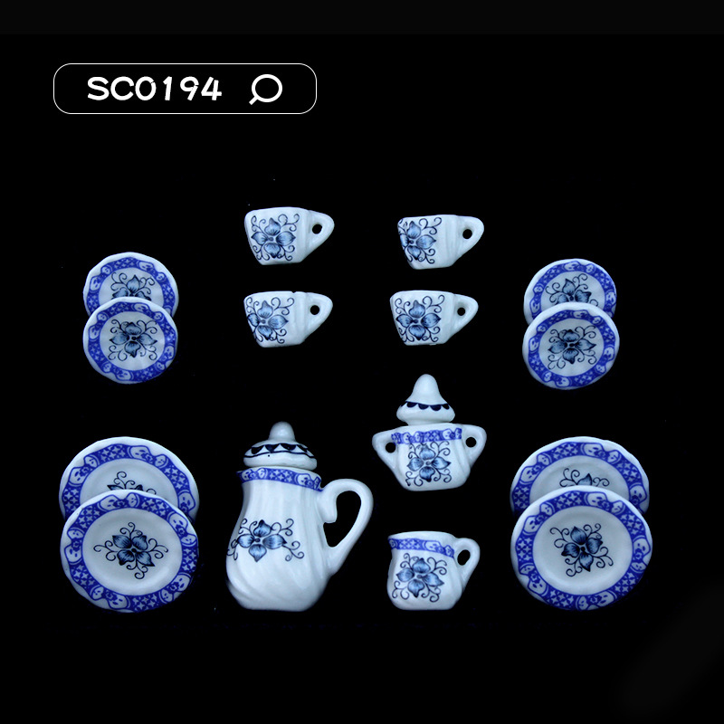 15Pcs 1/12 Dollhouse Miniature Accessories Mini Ceramics Tea Set Simulation Kettle Plate Cup Model Toys Doll House Decoration: PURPLE